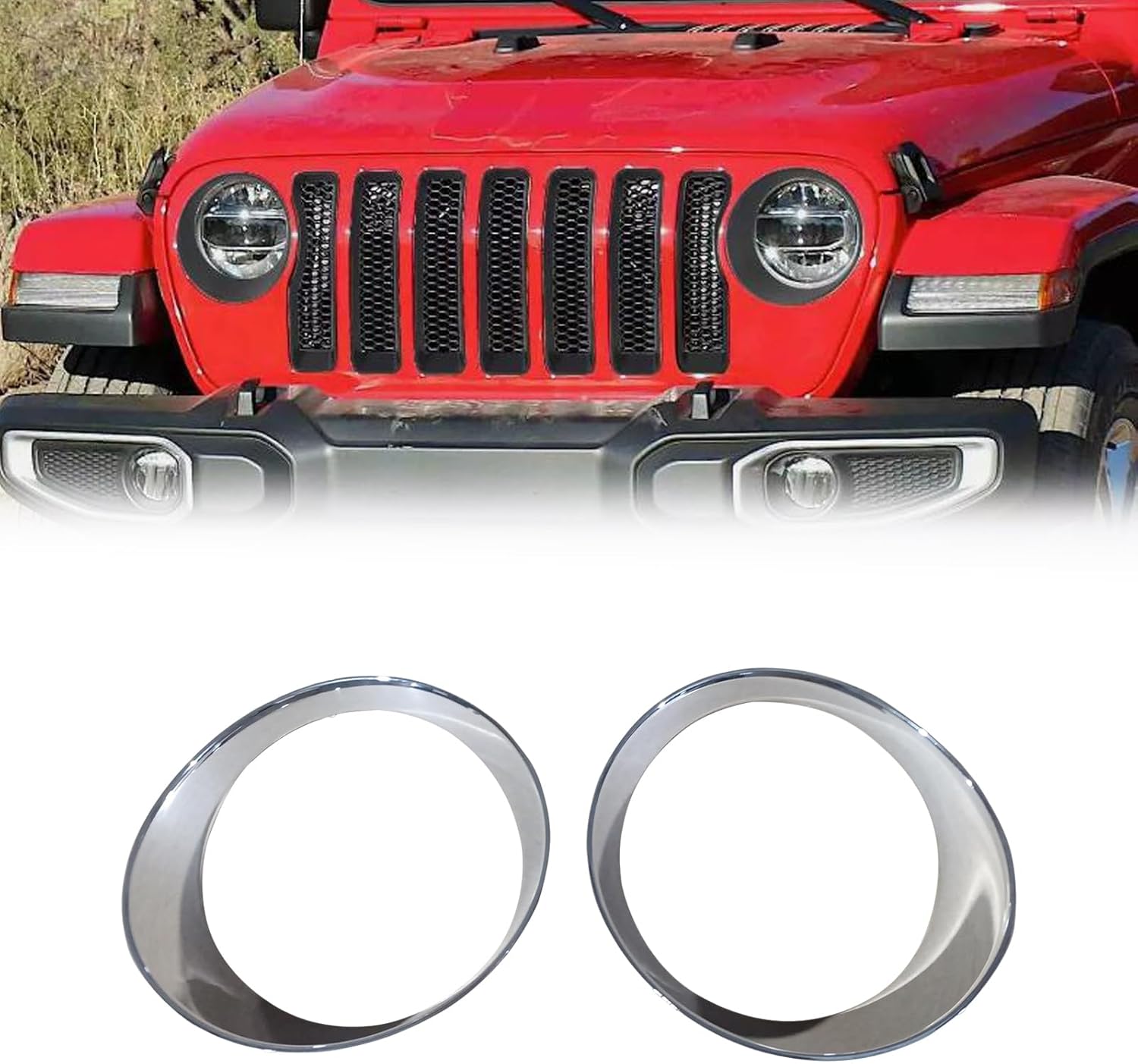NINTE Headlight Cover for Jeep Wrangler JL Gladiator JT 2018-2023 ABS Chrome Exterior Overlay Light Bezel Trim Not fit The Sahara Model