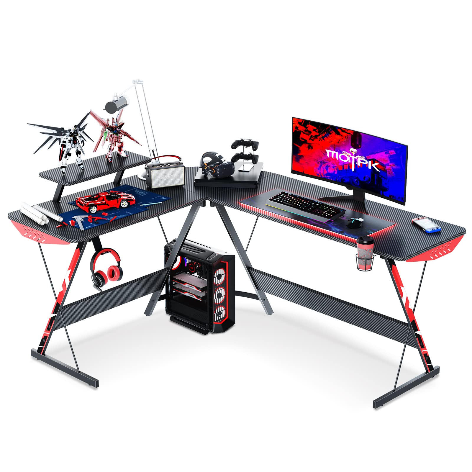 Buy MOTPK L Shaped Gaming Desk with Carbon Fiber Surface, Corner