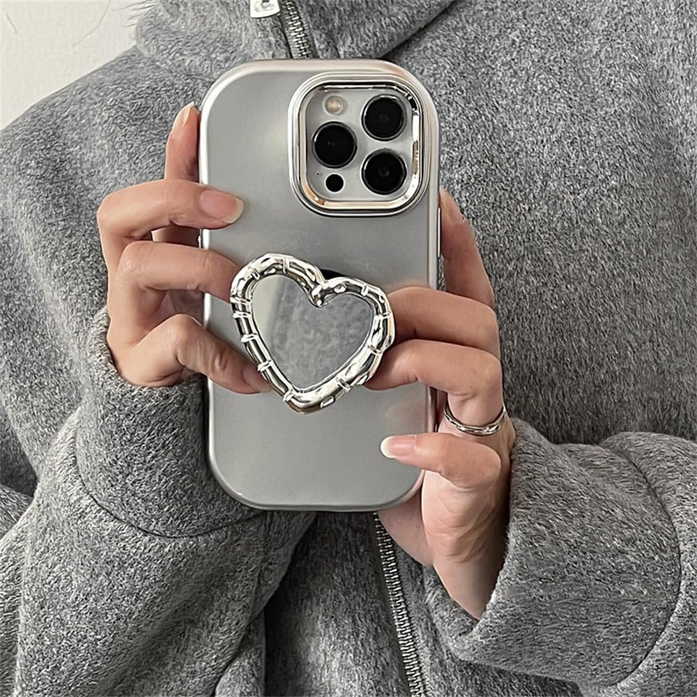 Étui iPhone 14 cœur miroir argenté pour vos selfies parfaits