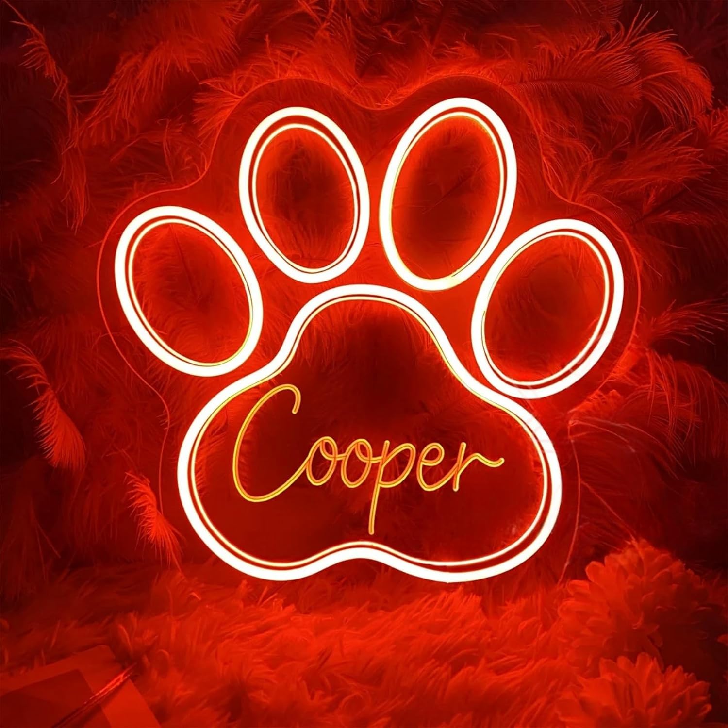 Custom Pet Name Neon Sign,Custom Pet Paw Table Led Light Sign,Lovely Animal Neon Light,Pet Name Sign,Dog Paw Wall Decor,Dog House Name Sign, 13"x13", Color and Name customization