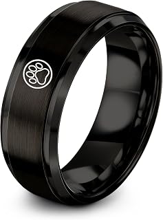 Gift for Mouse Lover - Mouse Circle Ring - 8mm - Anniversary Engagement Wedding - Band - Silver Black - Tungsten Carbide - Flat Dome Bevel - Men Women - Personalized Custom Engraving