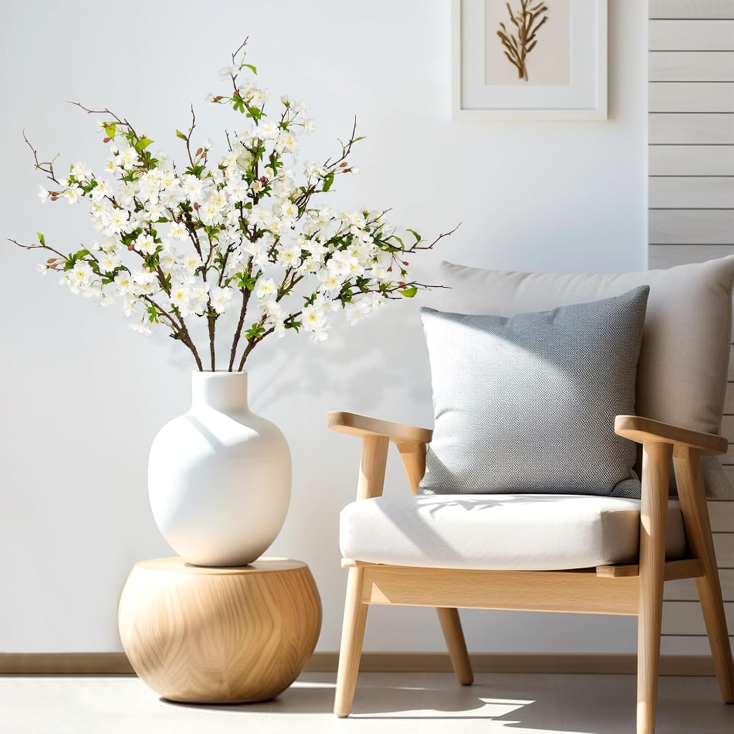 Artificial Cherry Blossom Branches 31.5'', 4 Pack Faux Spring Flowers for Tall Vase, Realistic Flower Stems for Home Decor, Wedding, Easter, Table Centerpiece and Party Decor (Pure White) - Image 5