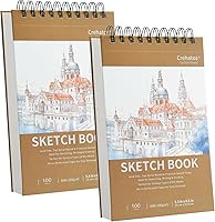 Crehatos 2-Pack 5.5x8.5" Top Spiral Bound Sketchbooks - 100 Sheets 68lb/100gsm Micro-Perforated Acid-Free Paper