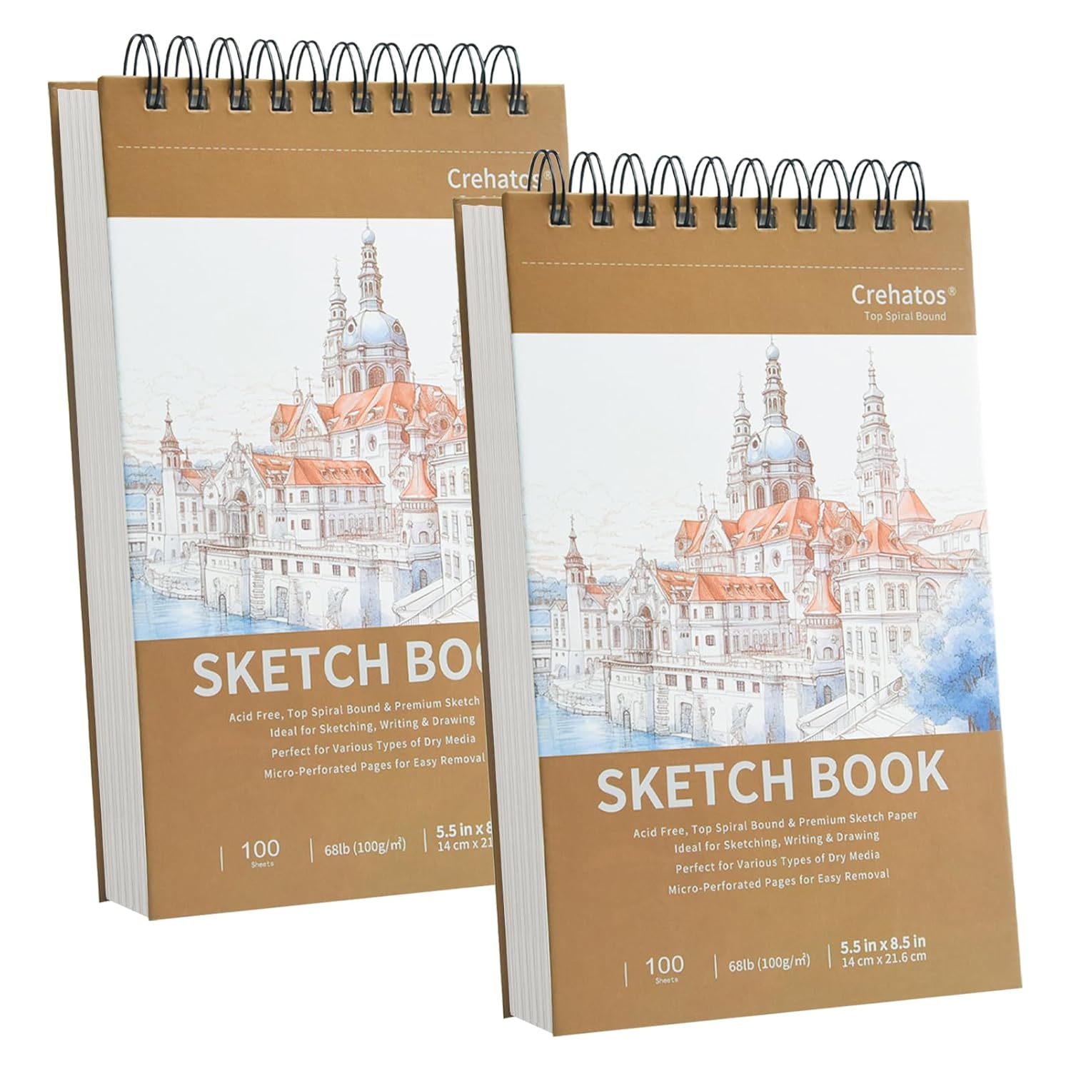 Crehatos 5 5 x 8 5 Small Sketch Book Top Spiral Bound Sketch Pad 100 Sheets Each 68lb