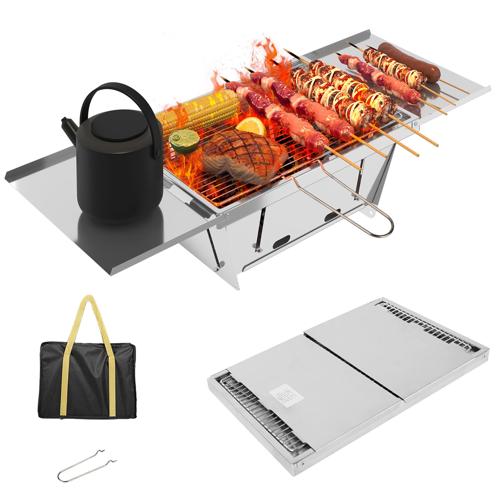 Dripex Mini Portable Barbecue, Pliable BBQ de INOX Camping Barbecue de pique-nique, pour pique-nique, jardin, terrasse, camping, voyage Pour 1 à 4 personnes (65 x 25 x 14cm)