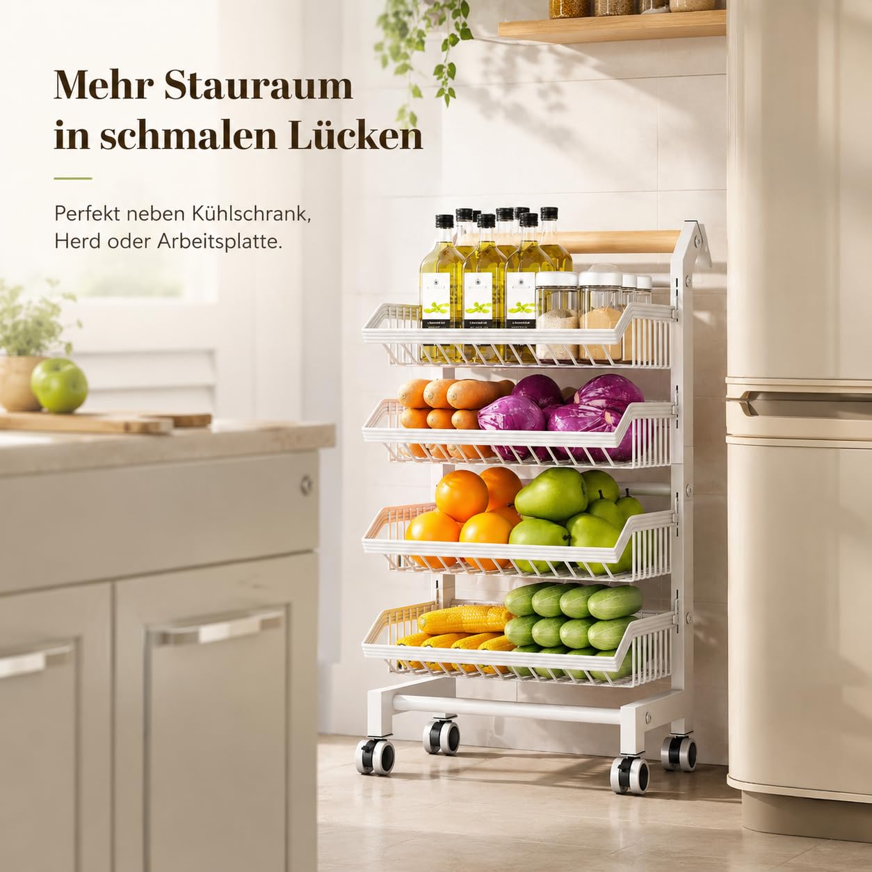 Garvee Küchenwagen Metall, 4 Ebenen Obst- und Gemüsewagen mit Schubladen