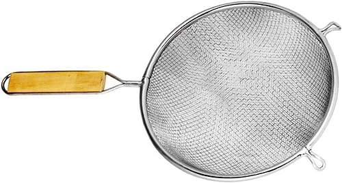 Vista 20 de Colador de malla de estaño mediano de 10 pulgadas, mango de madera de 13 pulgadas de longitud del mango- Utensilios de cocina, colador de alimentos