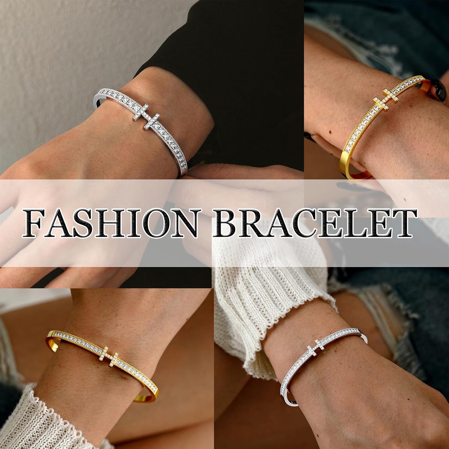 Gold Bracelets for Women, 18K Gold Plated Women H Bracelet, Dainty Non-Tarnish Silver Bangle Bracelet Stack Love Gifts Jewelry for Women - Image 5