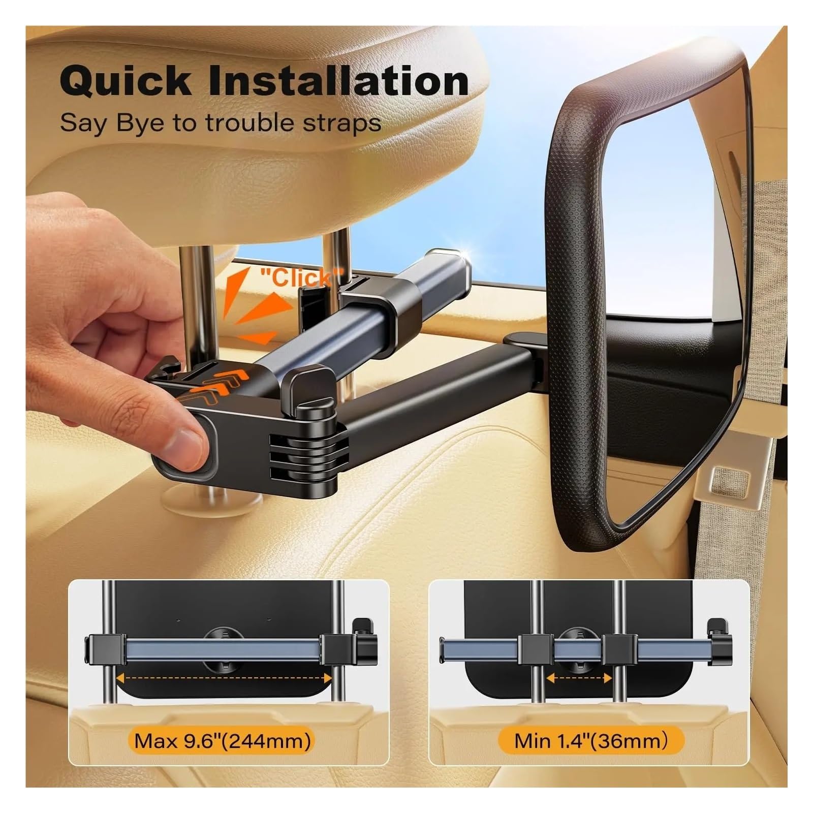 Espejo retrovisor para bebé, Extensible para un Cuidado óptimo del Asiento Infantil orientado hacia atrás, irrompible.