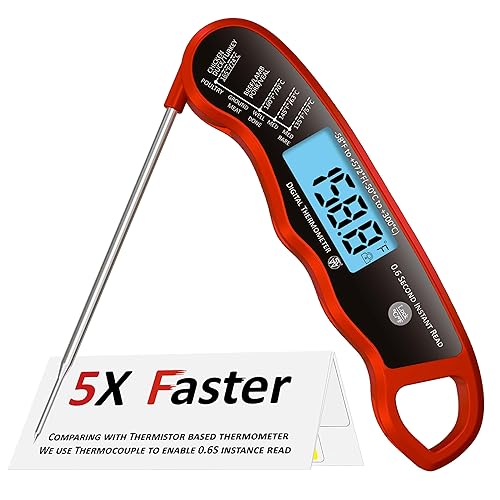 0.6S Instant Read Digital Meat Thermometer Probe/Pen，Factory‑Calibrated/Waterproof/Backlit/Magnetic/Flip Display/Motion Sensor:Outdoor BBQ,