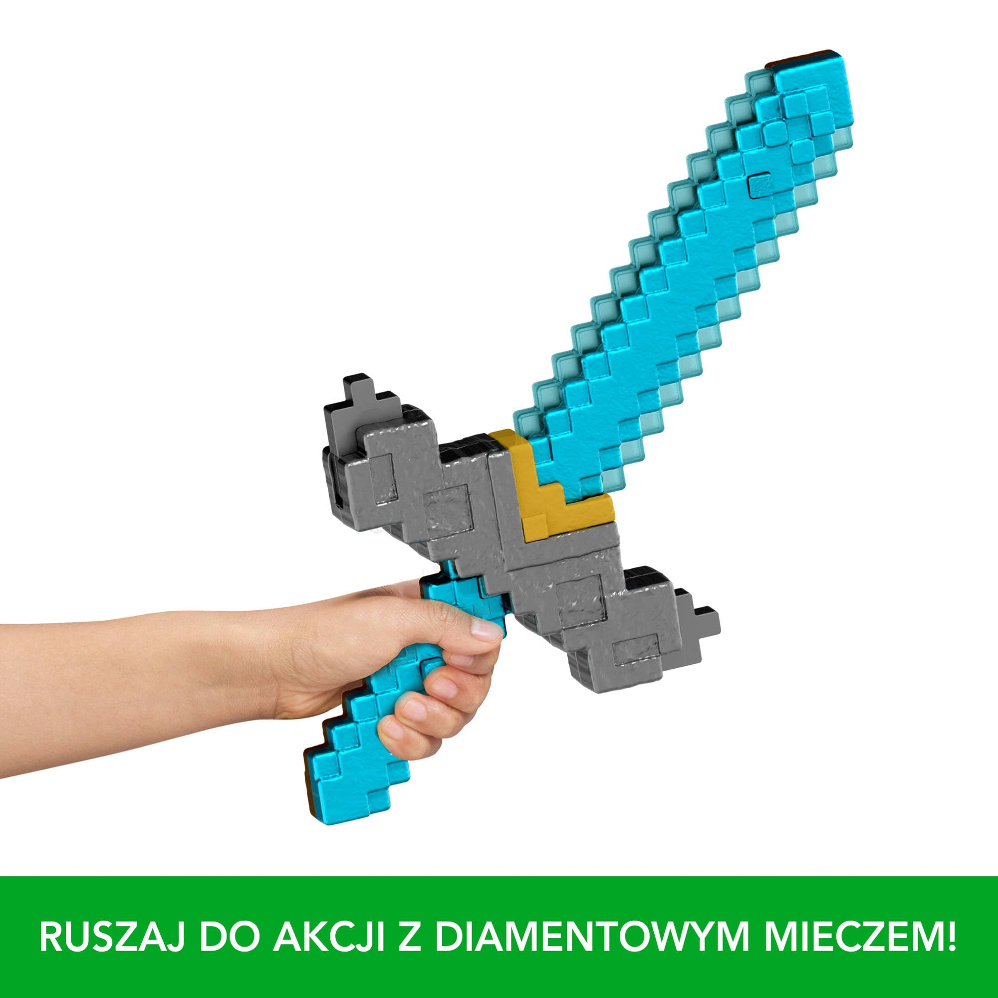 Mattel Minecraft Movie Miecz i kilof 2 w 1 Szybka transformacja Zabawka Role Play, akcesorium do zabawy ze zmianą aktywowaną przyciskiem, zabawka inspirowana filmem „Minecraft: Film”, JFR72