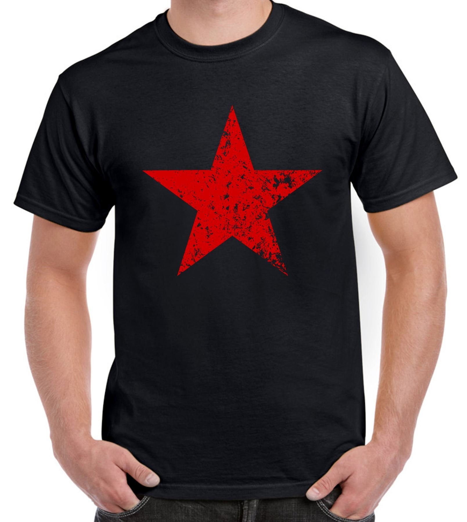 Tribal T-Shirts Men's Black Red Communist Star Cuba T-Shirt (Large, )