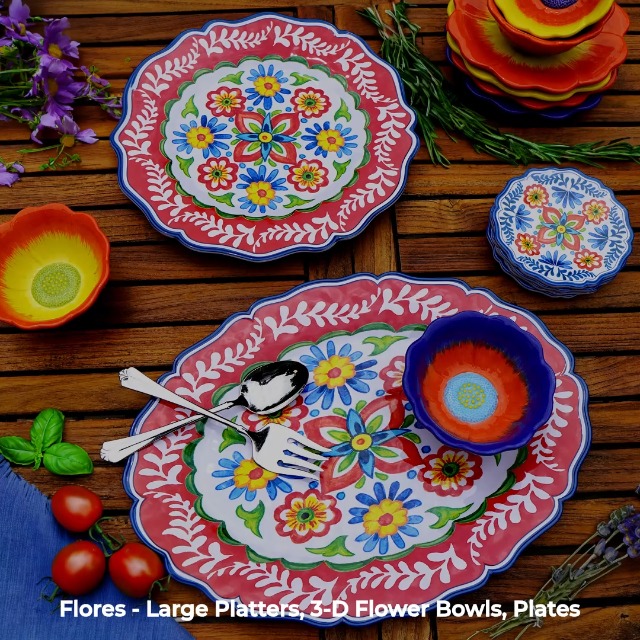 Amazon.com | Flores Melamine Dinner Plates, Set of 4 – Colorful