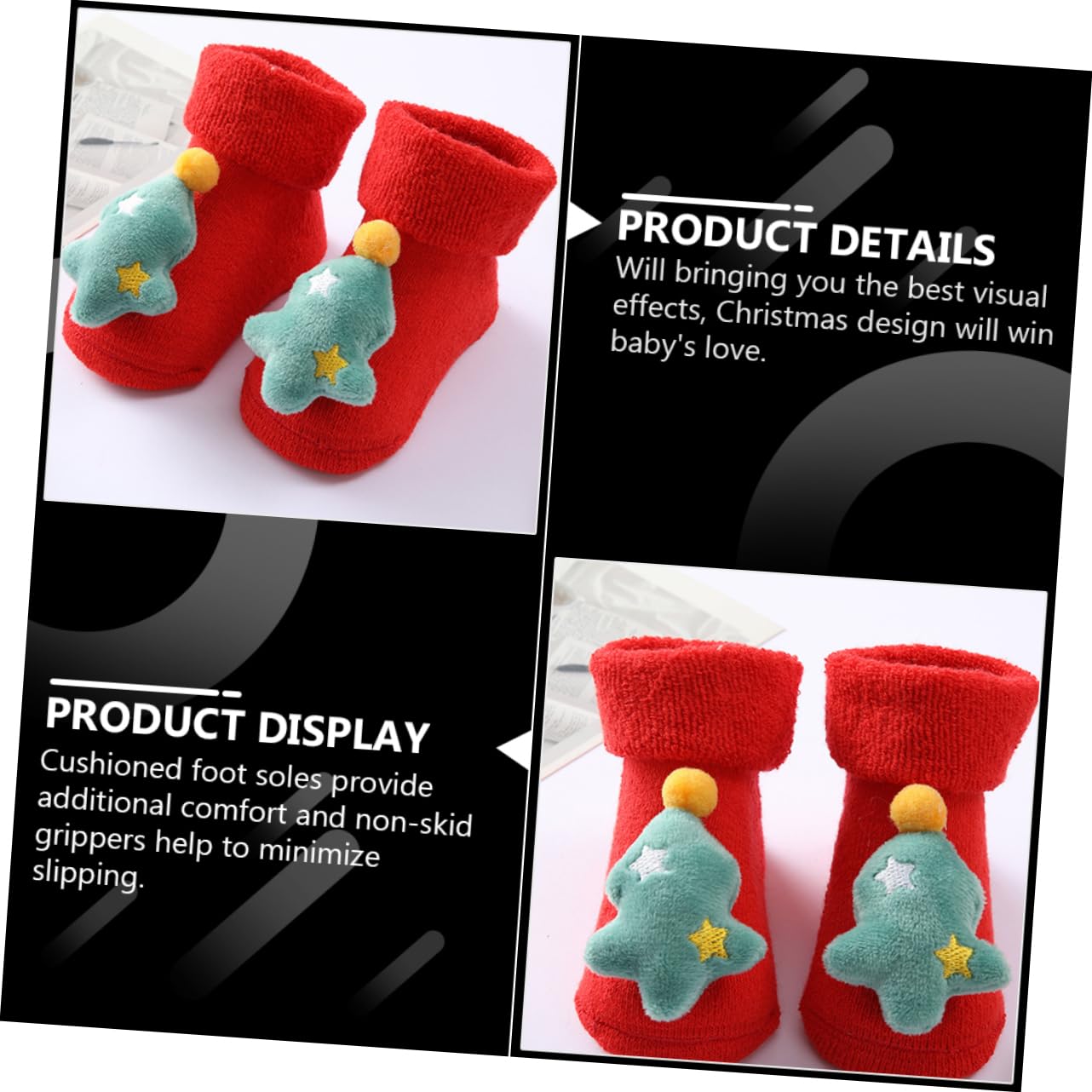 MAGICLULU 6 Paia di Pantofole A Calzino per Bambini Scarpe Natalizie per Bambini Stivaletti in Pile Comodi per Calze Natalizie Ciondolo in Cotone Autunno E Inverno Rosso Neonato
