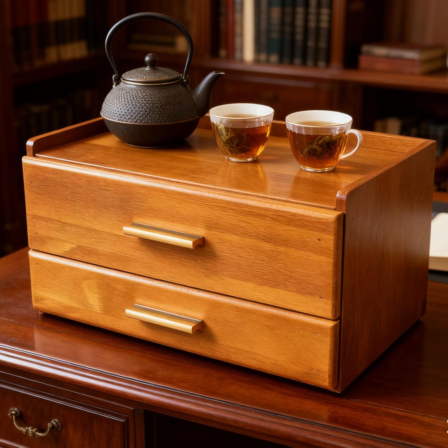 Wooden Tea Bag Organizer, Acacia Drawer Wood Storage Box, Teabag Holder Container Boxes for Countertop, Tea Bar Station Chest Display, Teabags Caddy(Brown)