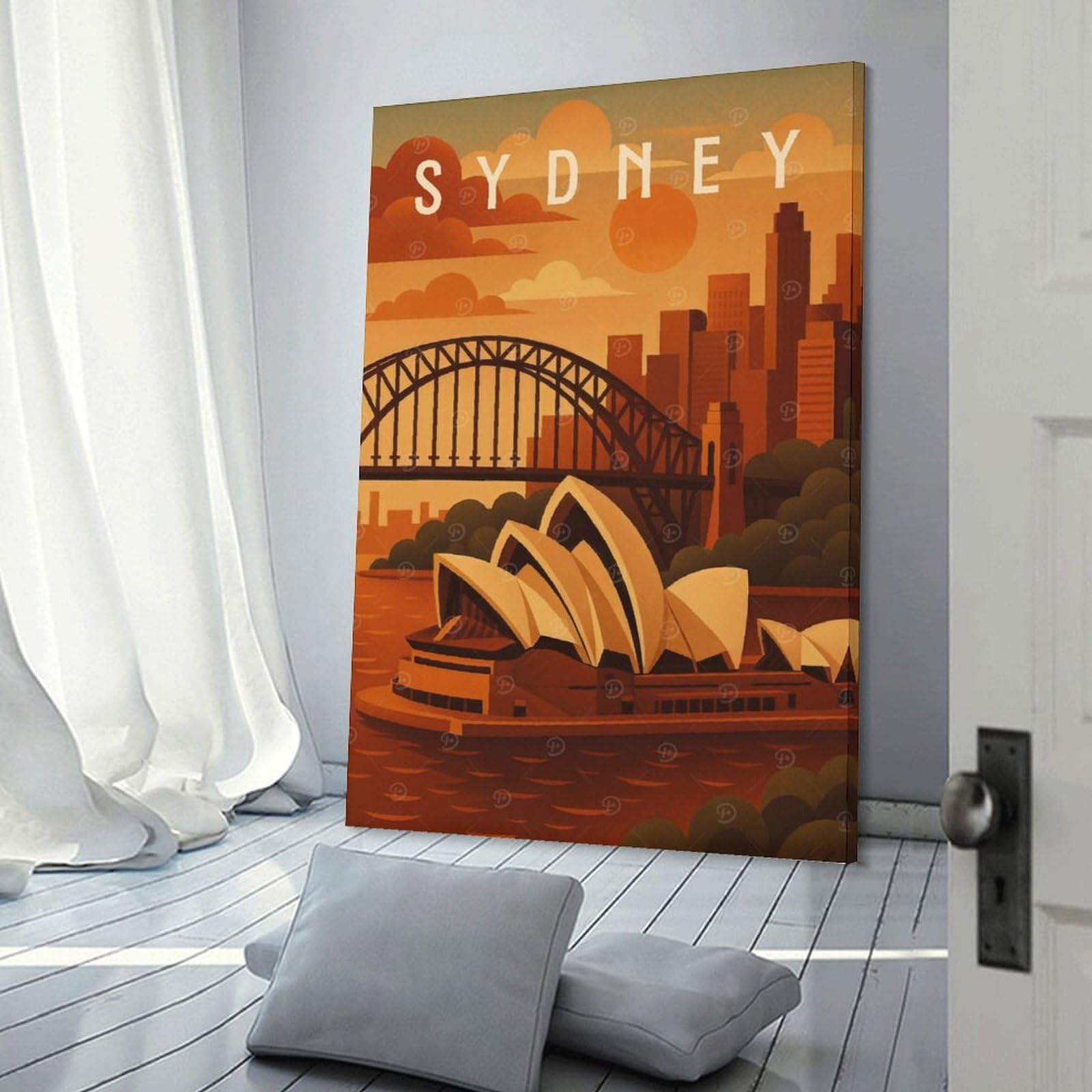 Junmoney Sydney Travel Decorative Wall Artwork, 24x36inch(60x90cm), for Study, Office Or Focused Interiors, A Smart Decor Choice for Study Walls