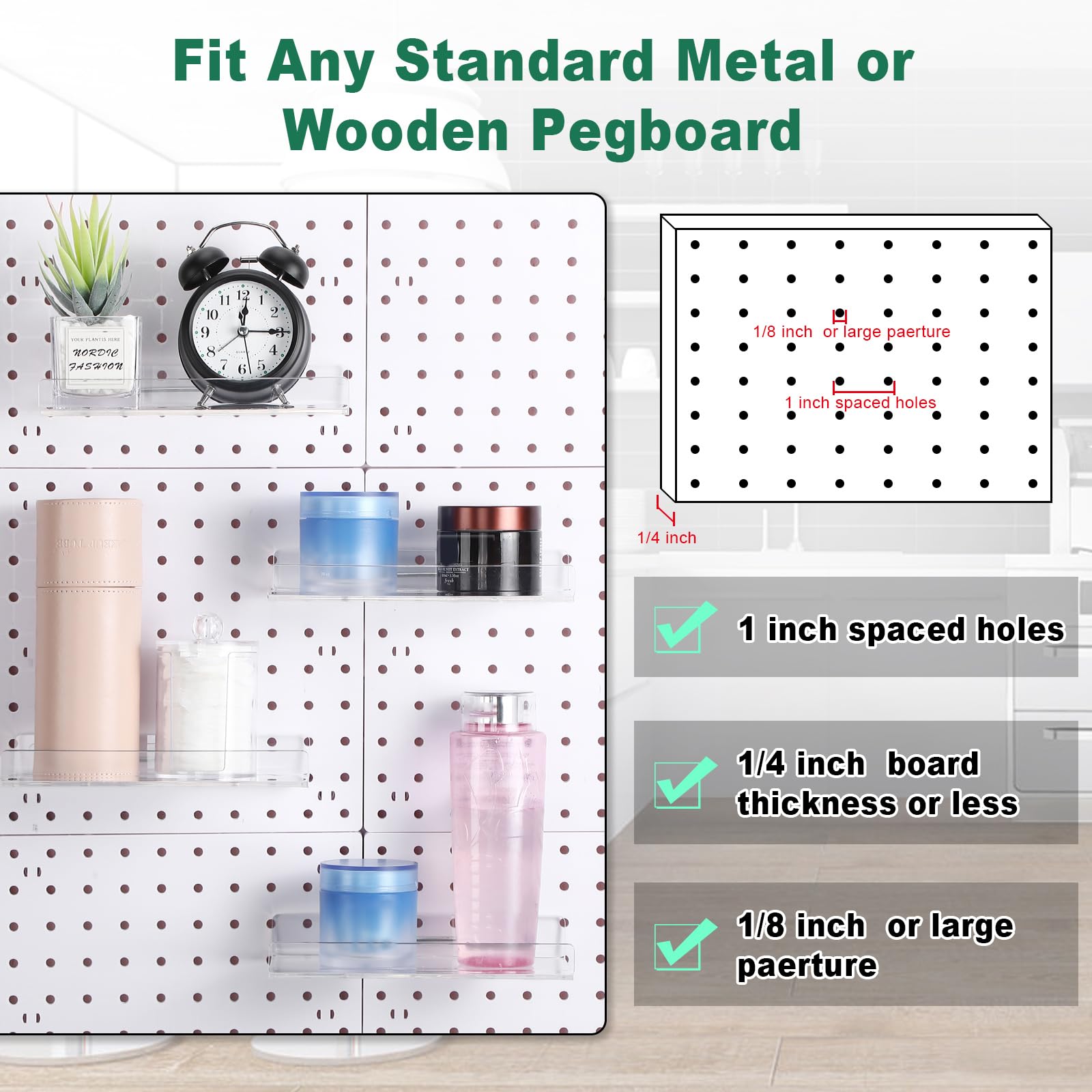 Lounsweer Stecktafel-Regal aus Acryl mit Metallhaken, Organizer, Zubehör, Aufbewahrung für Stecktafel, Ausstellung, Wand, Handwerk, Zimmer, Zuhause, Garage, Kinderzimmer, Küche (transparent, 30,5 x