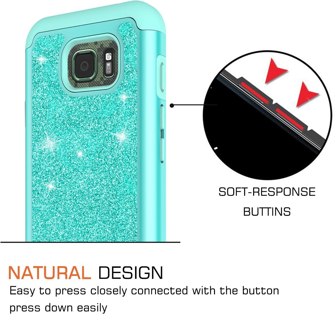 Galaxy S7 Active Case with HD Screen Protector, LeYi Glitter Cute Girl Women [PC Silicone Leather] Dual Layer Heavy Duty Protective Phone Case for Samsung S7 Active SM-G891A TP Mint(Not Fit Galaxy S7)
