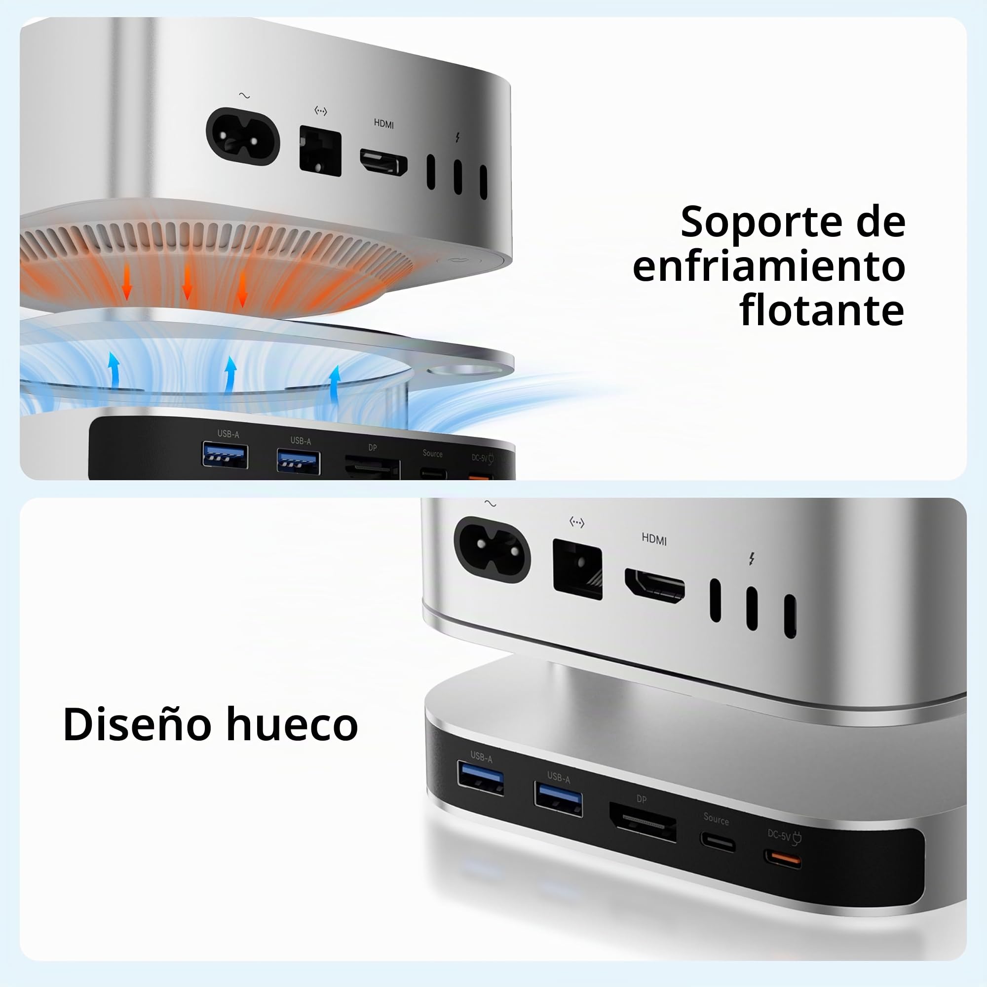 BENFEI Dock para Mac Mini M4, Soporte para Mac Mini M4 con Caja para SSD NVMe, Hub DisplayPort 4K para Mac Mini M4 y M4 Pro (2024), 10 Gbps 1 x USB‑C y 1 x USB‑A 3.2, 5 Gbps 3 x USB‑A 3.0, SD/TF