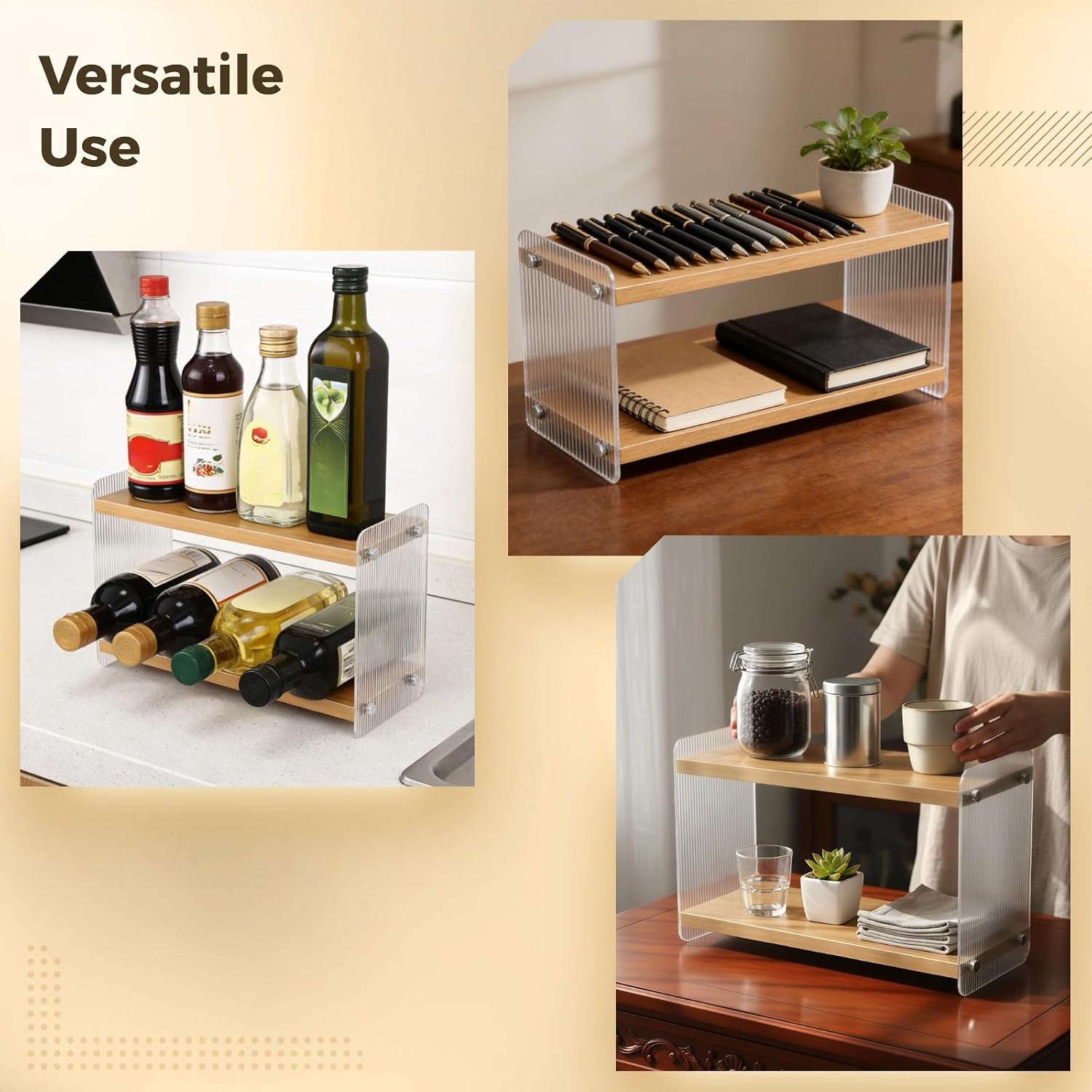 2-Tier Wood Acrylic Organizer, Coffee Station Organizer 13.8 In, Countertop Display Shelf, For Coffee Bar, Tea Room, Matcha Station, Mugs, Coffee Beans, Syrup, Cups, Stirrers