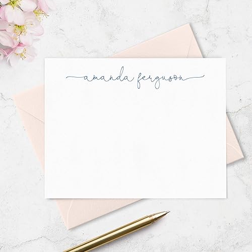 Miniatura 38 de Tarjetas de notas estacionarias personalizadas y sobres para mujeres con nombre en letra minúscula, elige colores de tinta y sobre