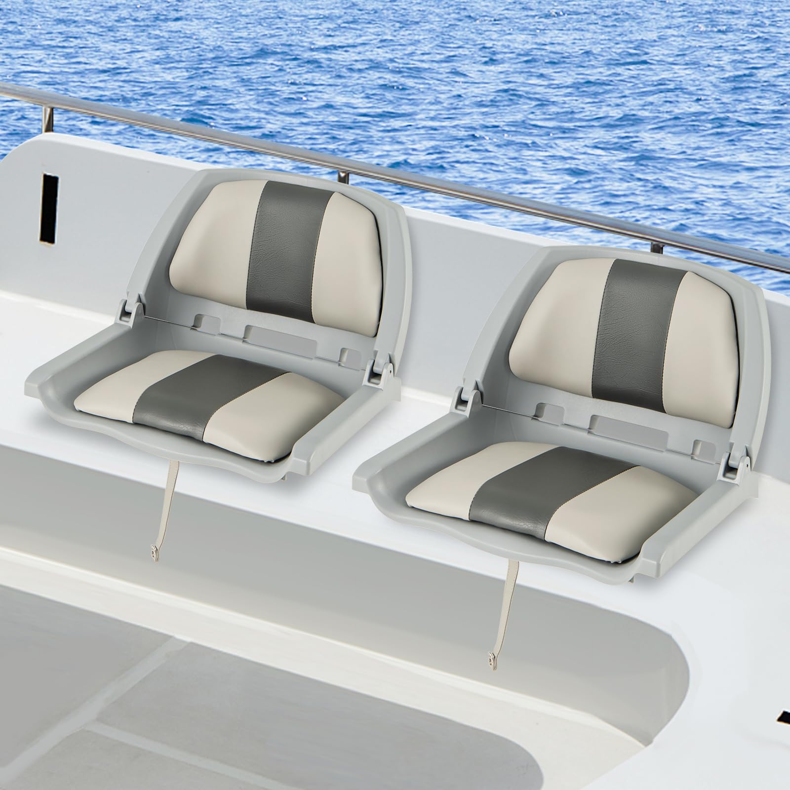 COSTWAY Sedia da Barca Pieghevole, Sedia con Schienale Basso con Cuscini Imbottiti in PVC, Telaio in PP, Bulloni di Fissaggio, Sedia Impermeabile per Barca da Pesca, Barca Turistica, 57 x 51 x 35 cm