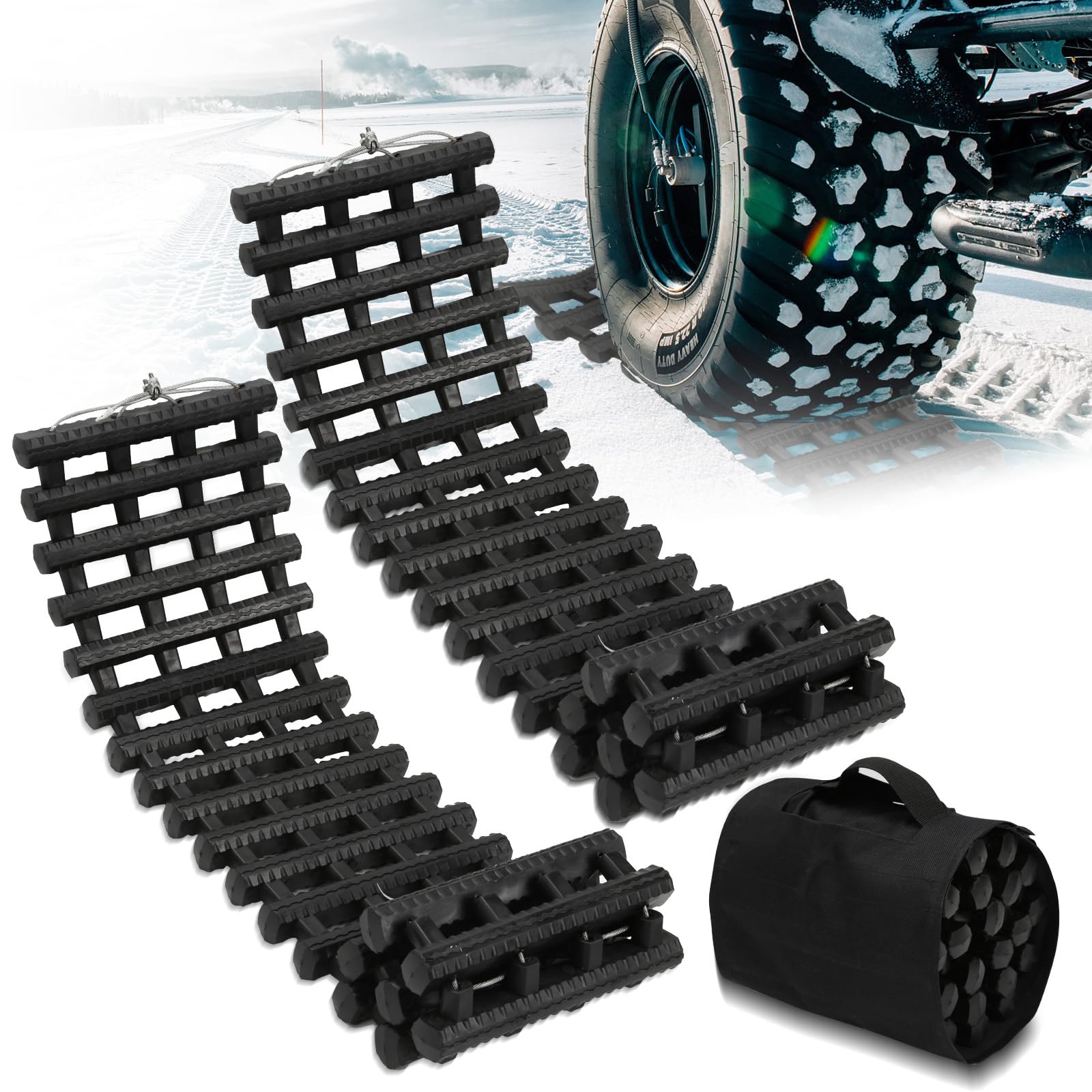 2 pièces aide au démarrage, tapis de traction voiture 7 tonnes, 80 x 21 x 2,5 cm aide à la traction tout-terrain, plaques de sable TPR camping-car avec sac de transport pour neige/sable