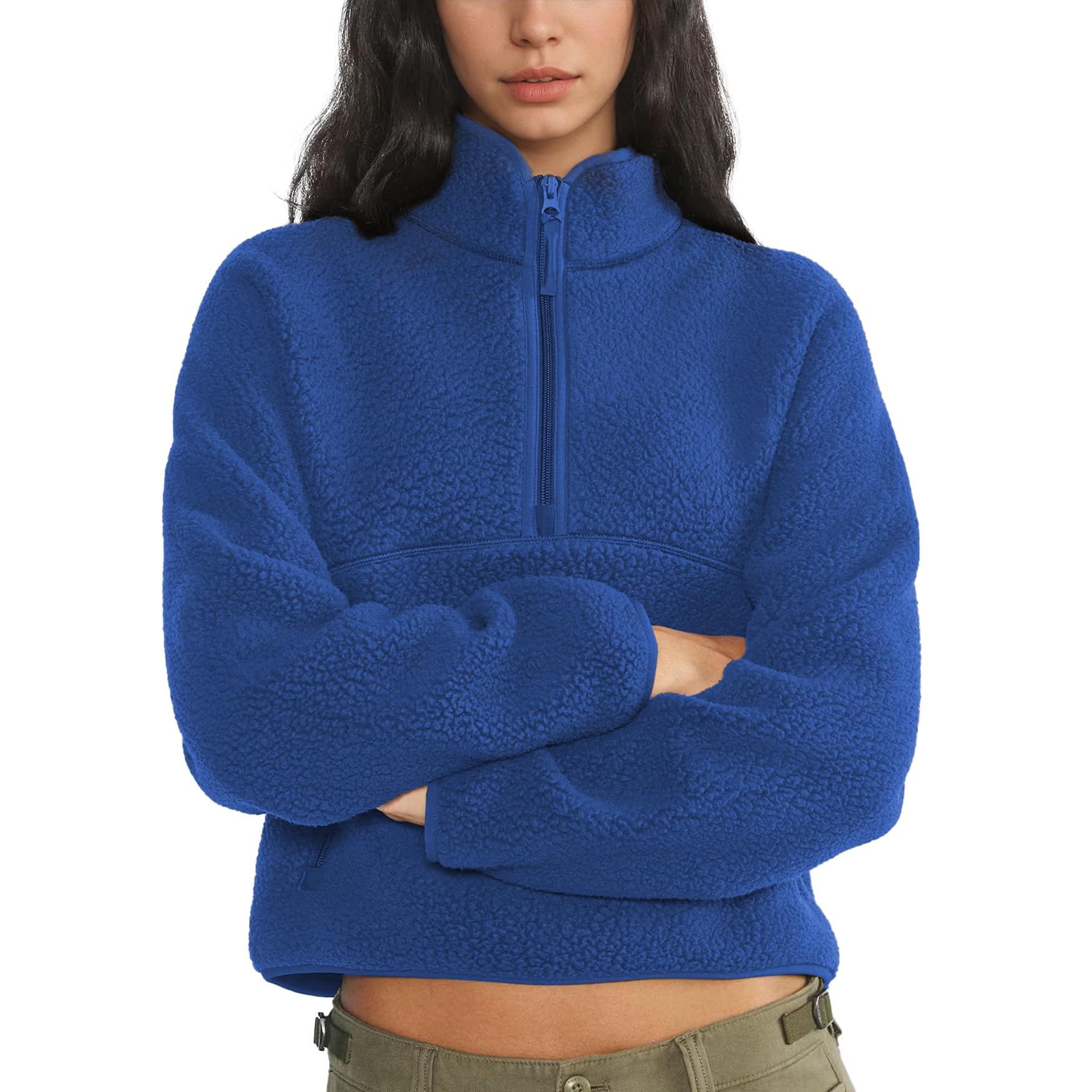 Keeliya Womens Quarter Zip Sweatshirts Fleece Pullover Warm Sherpa Jacket | Half Zip Mockneck Sweatshirt, Long Sleeve Double Fleece Layering Tops, Fuzzy Teddy Outdoor Hiking Outfits Fall Winter Outwea