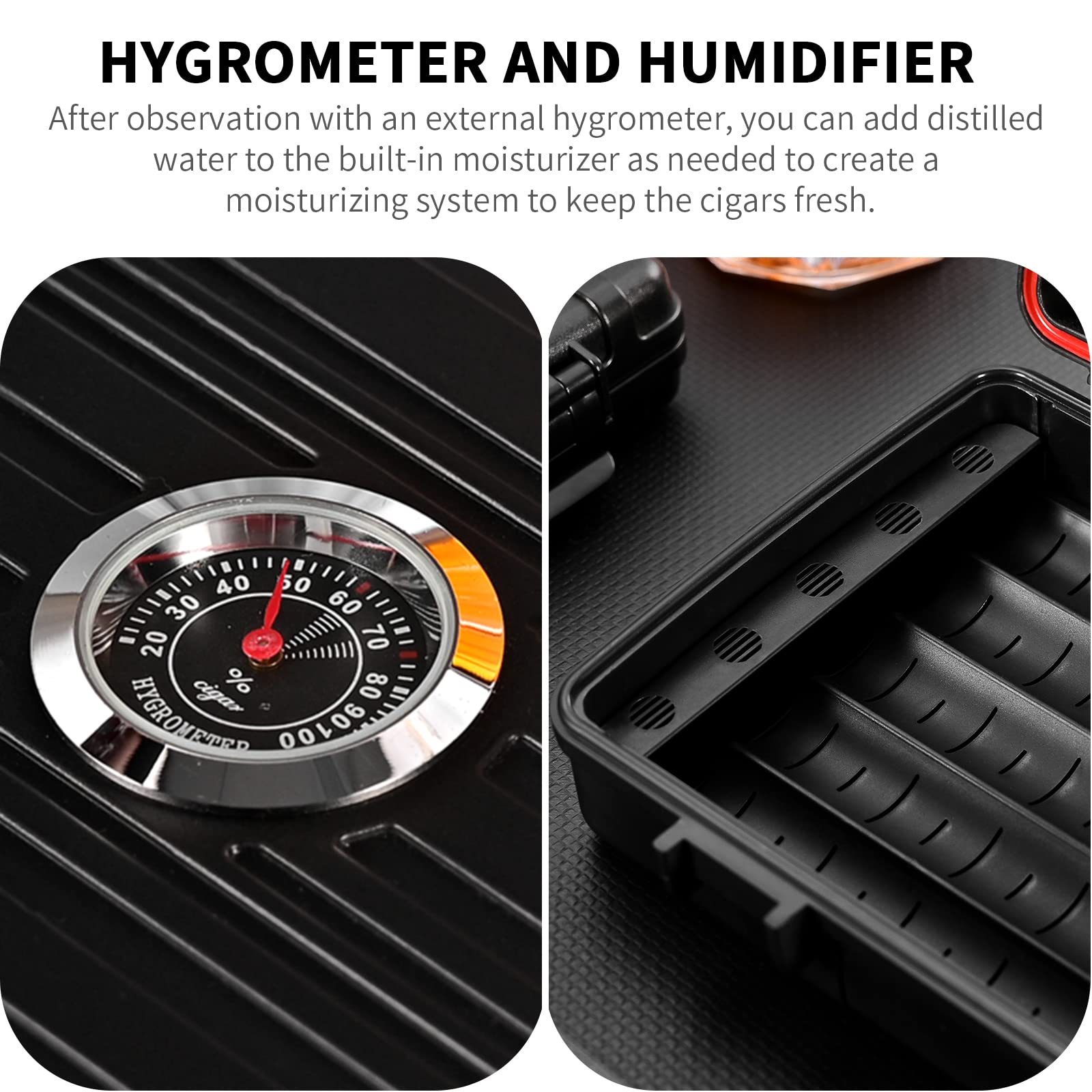 CIGARLOONG Zigarren-Humidor, tragbar, doppellagig, hält 10 Zigarren mit Hygrometer und Luftbefeuchter
