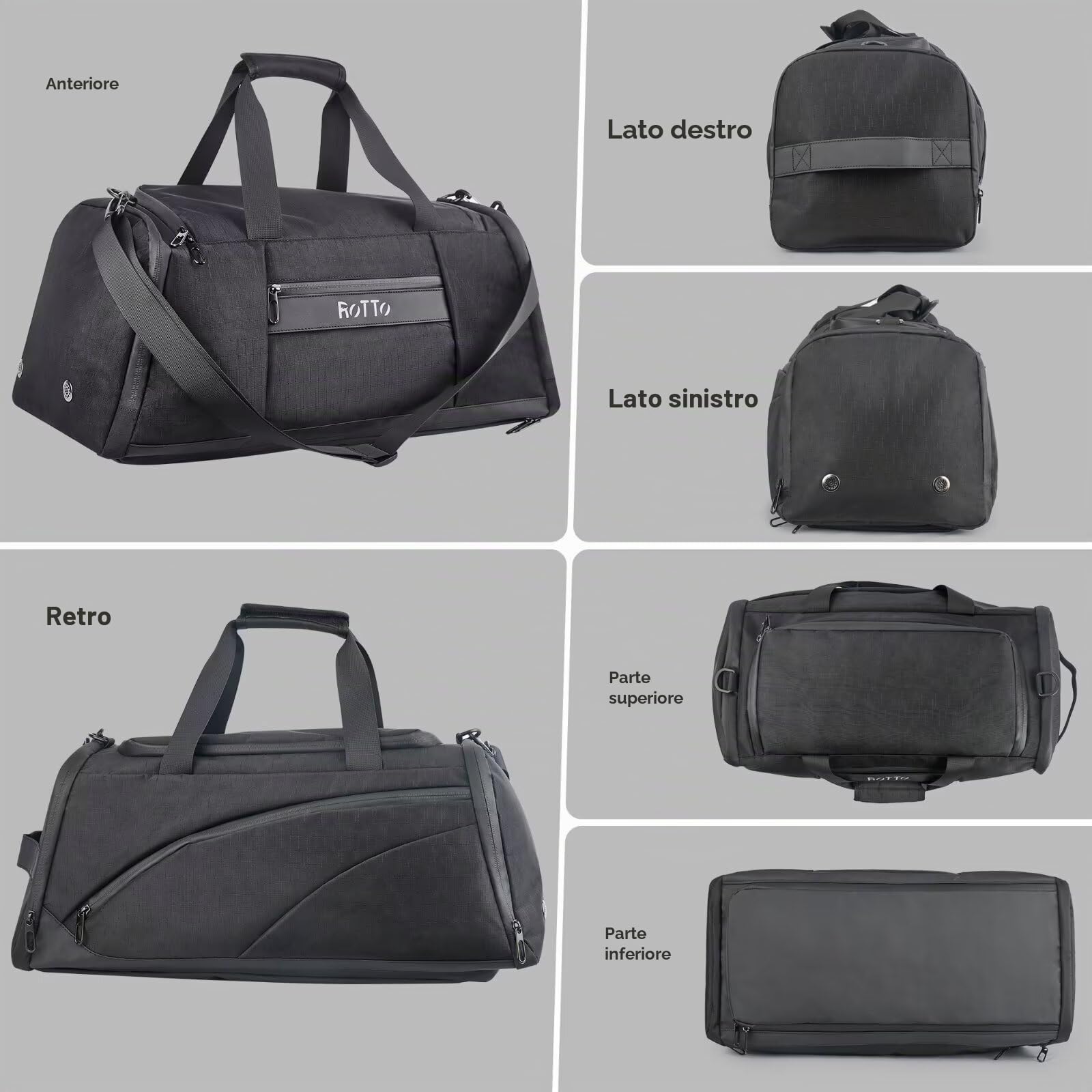 ROTTO Borsone da Viaggio 55L Borsone Palestra con Scomparto per Scarpe e Scomparto Termico per Bevande Ghiacciate con Spallacci e Tracolla