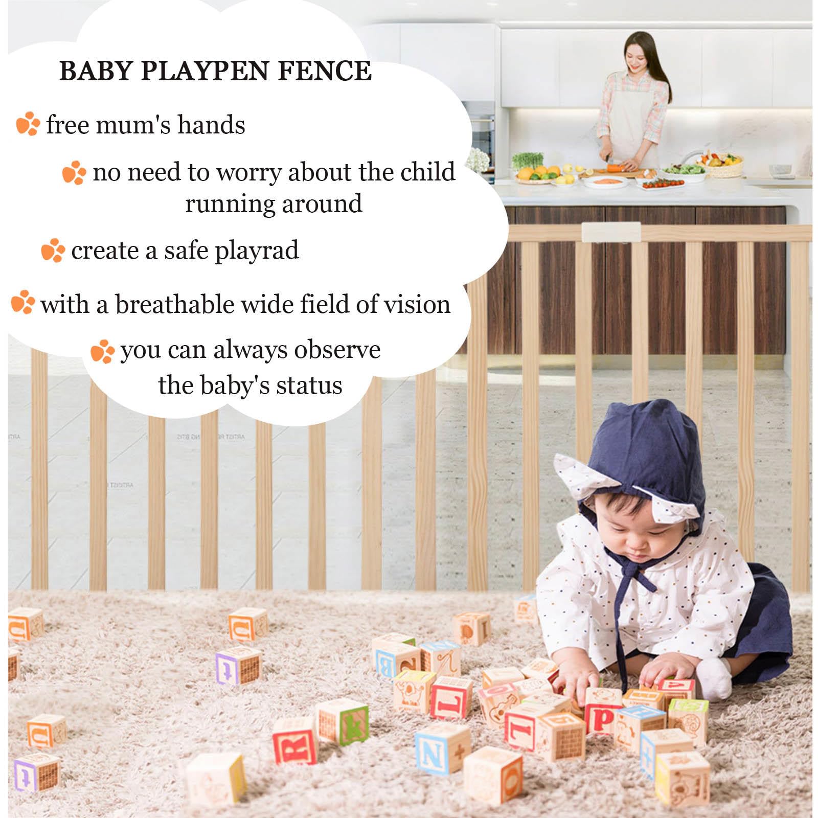 Box per Bambini in Legno, Grande Recinto per Bambini, Recinto per Centro attività per Bambini, Parco Giochi di Sicurezza per Neonati, Box Bambini Pieghevole/Portatile,110x110cm