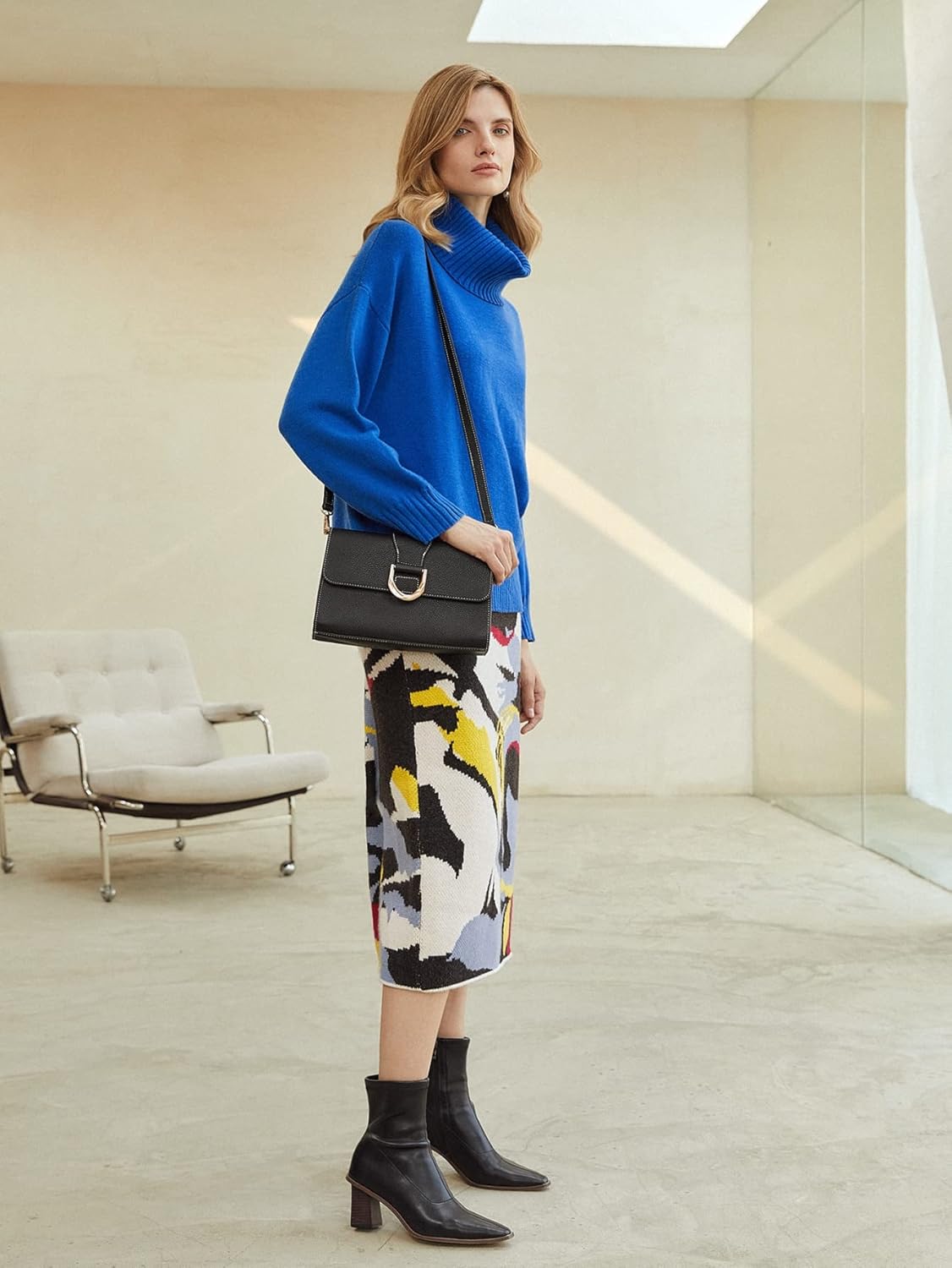 ESENTL Women's Sweater Wool-Mix Relaxed FIT Sweater Sweater for Women (Color : Blue, Size : Large)