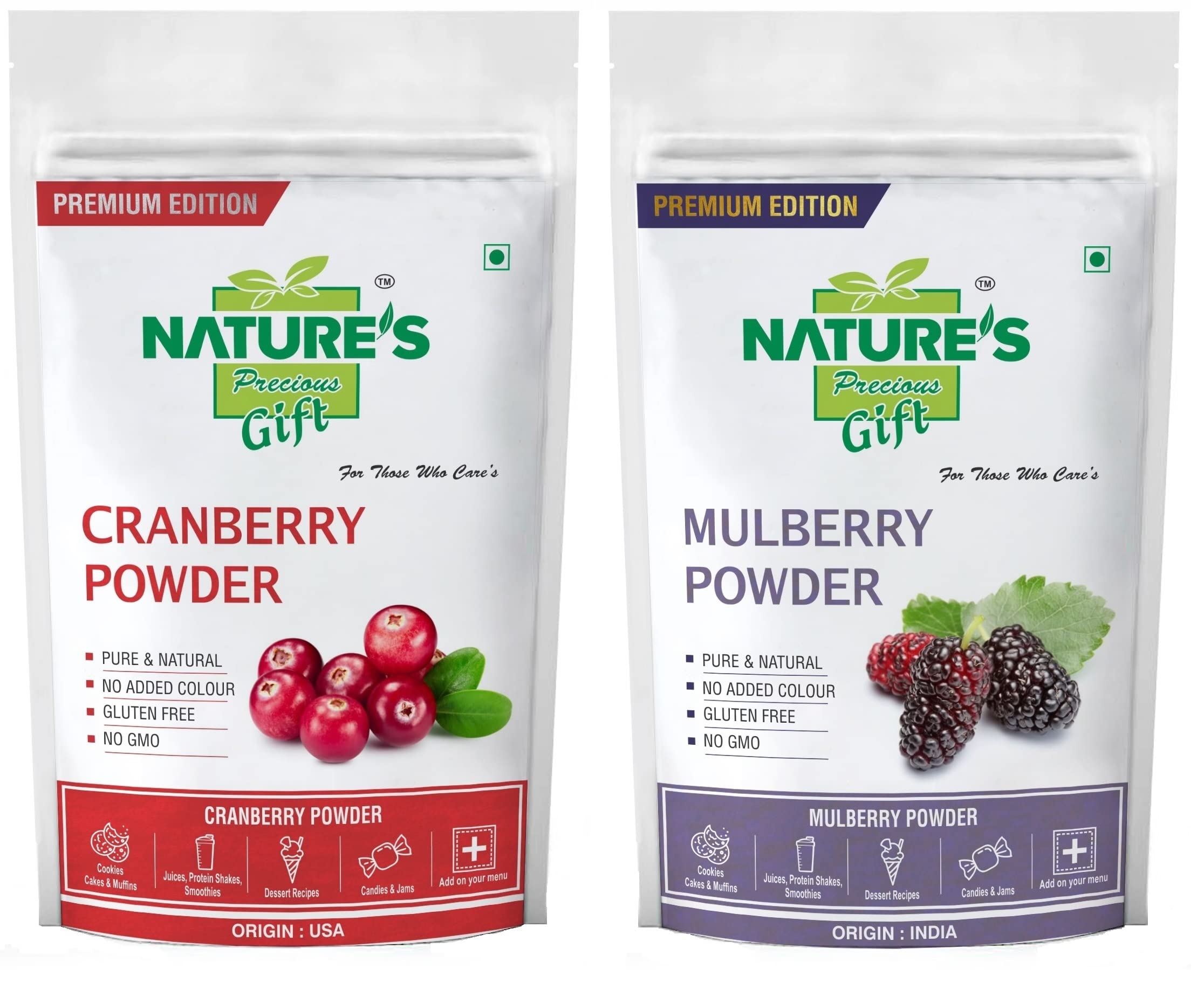 NATURE'S Precious Gift - Cranberry Powder & Mulberry Powder- Gluten Free | Non-GMO - 100 GM Each (Super Saver Combo Pack)