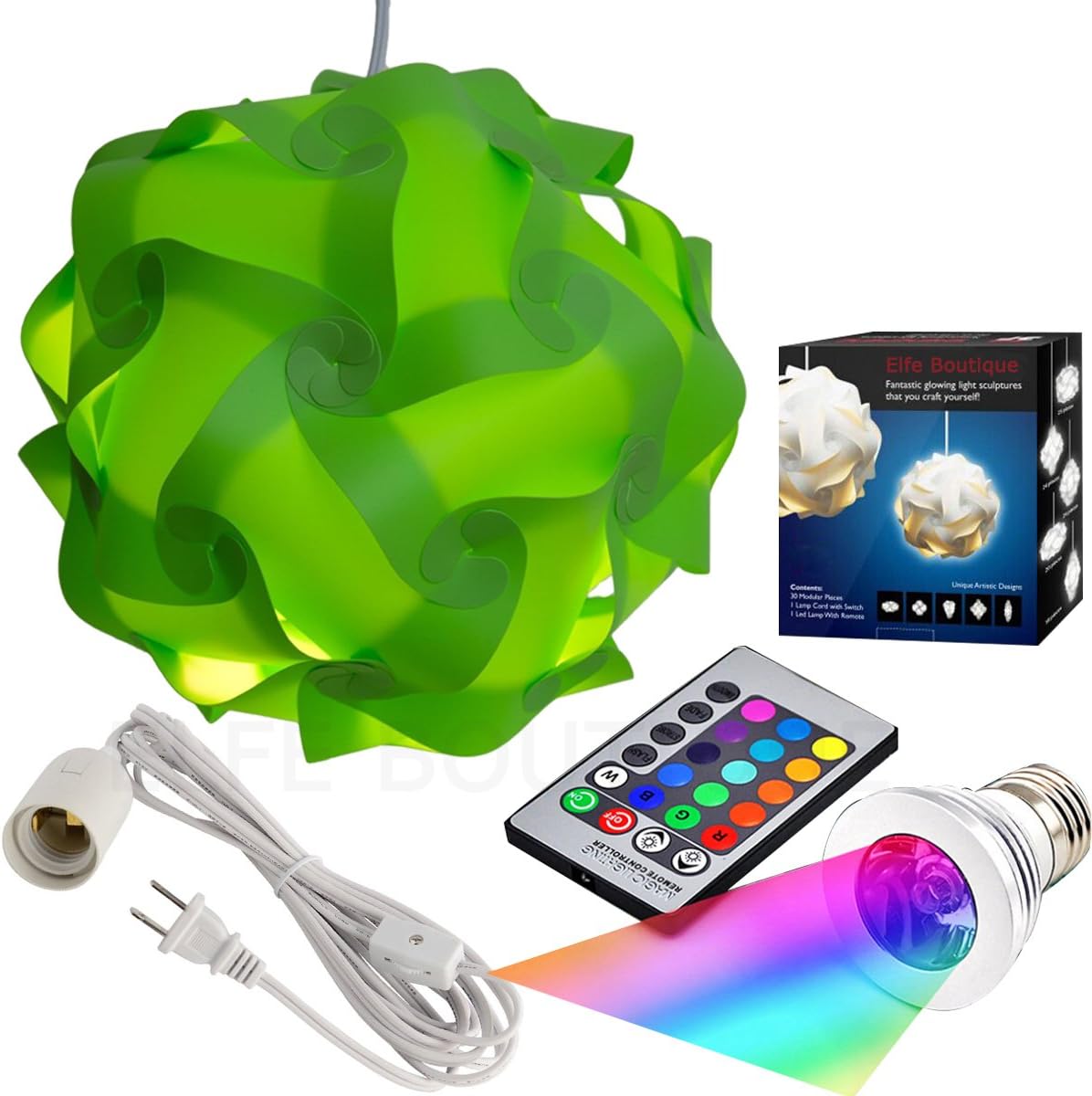 Puzzle Lights Kit, Modern Jigsaw Puzzles Lamp with 12 Feet Cord and Remote Control 16 Color Changing LED Light Bulb Kit, Large Size (Green)