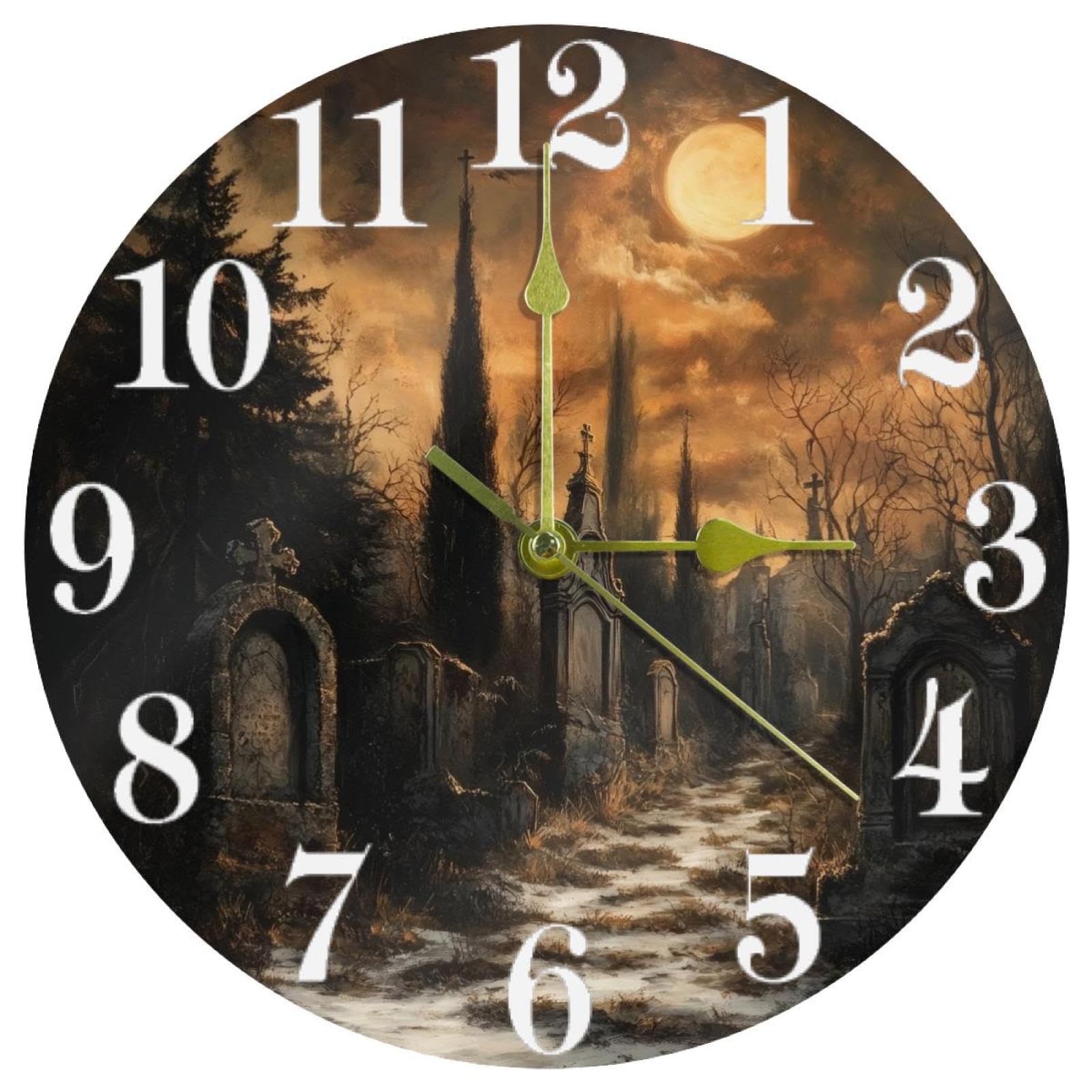 Horloge murale pour cimetière et maison ronde et silencieuse à piles