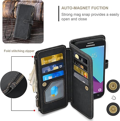 Miniatura 6 de Asuwish Funda de teléfono para Samsung Galaxy J3 Luna Pro J 3 Prime 2017 Emerge 3J Eclipse Mission Wallet Cover y protector de pantalla de vidrio