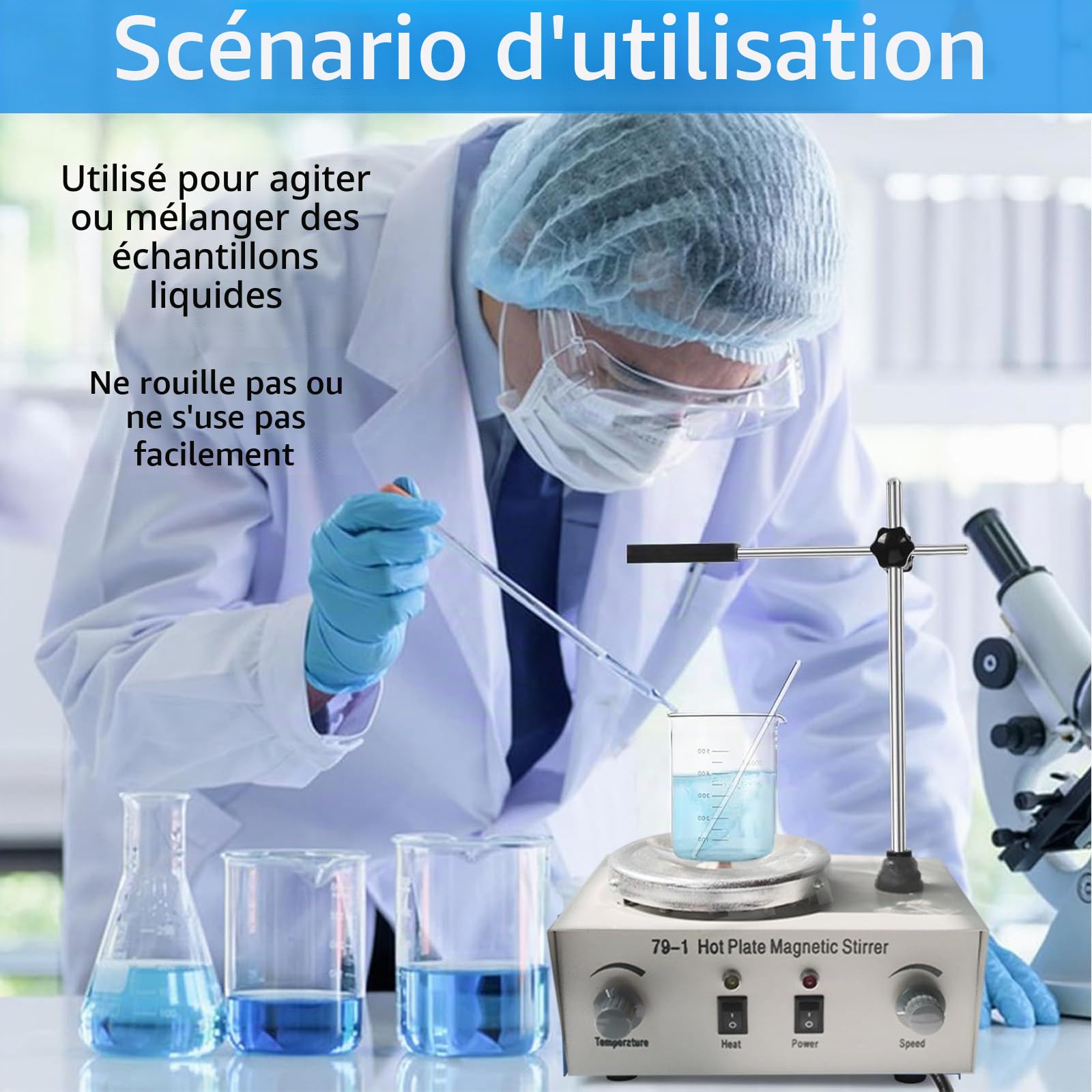 Agitateur Magnétique, Plaque Chauffante Laboratoire Agitateur Magnétique équipement 300W Avec Plaque Chauffante 0-2200 Tr/Min Avec Support Pour Mélanger Liquides Dans Le Laboratoire Tige D'agitation