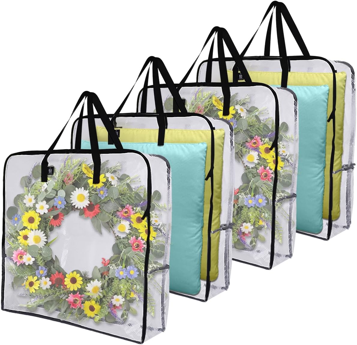 VENO 4 Pack Wreath Storage Bag, Summer, Christmas Decoration Garland Container, 30 Inch Clear Door Wreath Organizers, Moving Boxes, Packing Supplies for College (Square – 4 Pack)