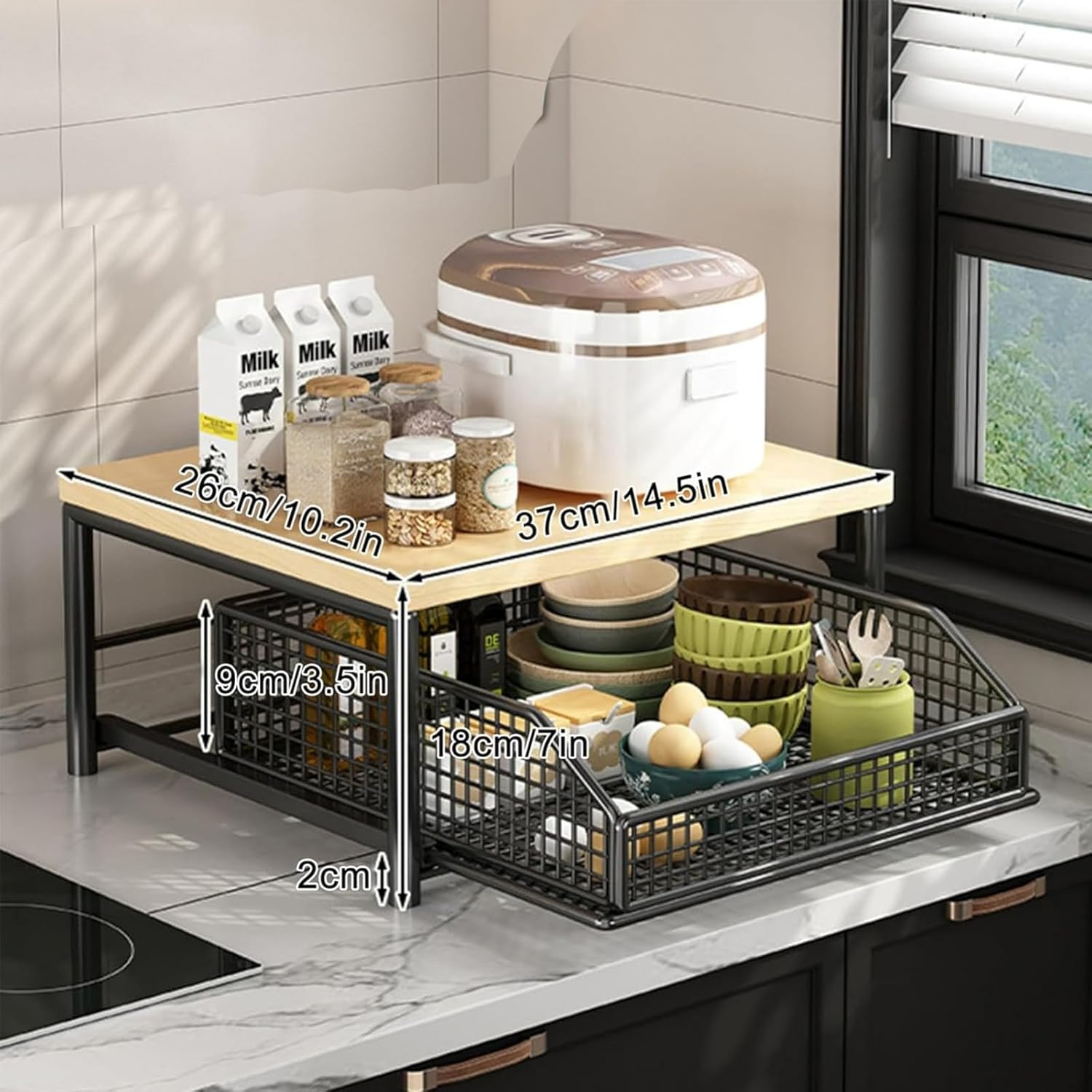 Kitchen Microwave Cart,2-Tier Microwave Stand with Storage Basket and Wheels, Space-Saving Microwave Cart Rolling Shelf for Living Room Bedroom(Small, Black)