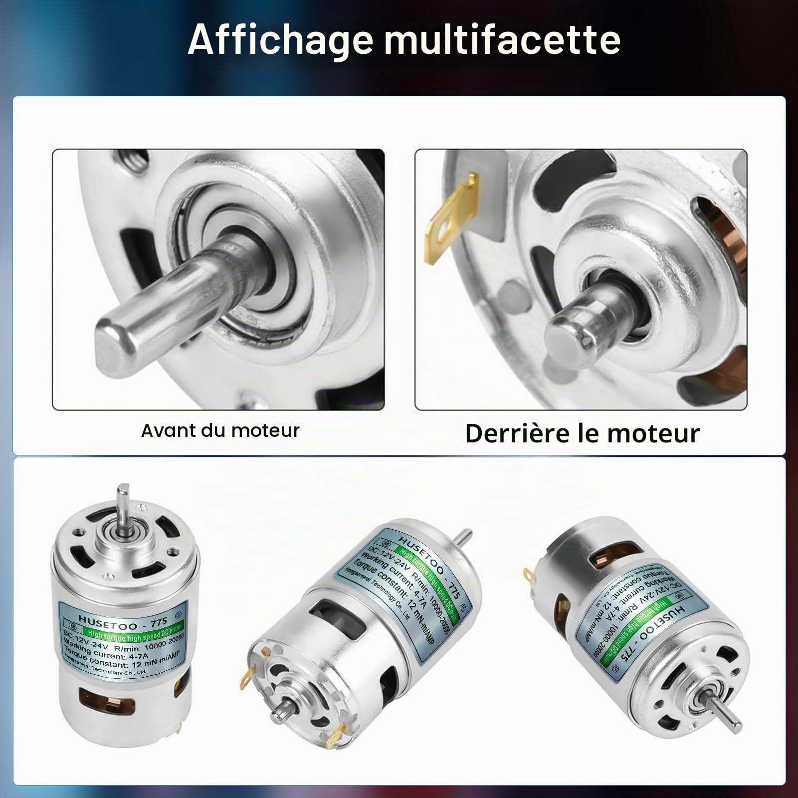 Moteur 775 CC 12 V DC Moteur DC à couple élevé Max 20 000 tr/min Double roulement à billes silencieux Moteur CC (Broche en forme de D -2pcs)