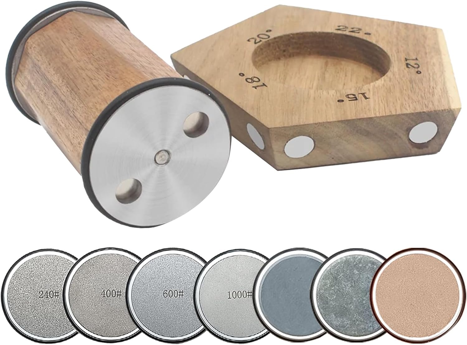Acacia Rolling Knife Sharpener with 4 Diamond discs and 2 Corundum discs, Rolling Knife Sharpener Kit with 5 Magnetic Angle Offer 12/15/18/20/22°