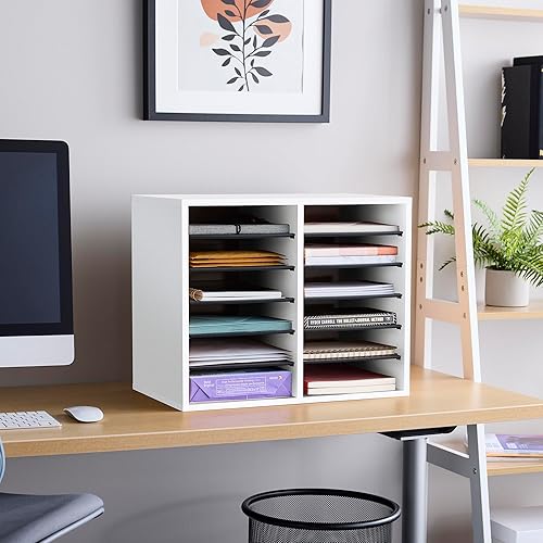 Vista 108 de Safco 9422GR - Organizador de papel y literatura ajustable de madera, 16 piezas ajustables, construcción duradera apilable, hogar, oficina, correo