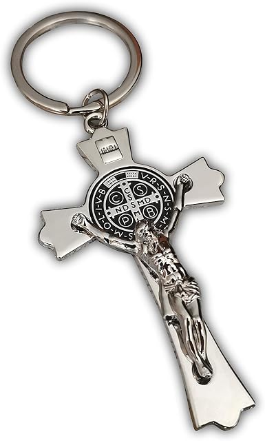 Eillwin Jesus Crucifix Keyring Holy Cross Keychain Religious Saint Benedict Catholic Charm Pendant for Luck&Protection