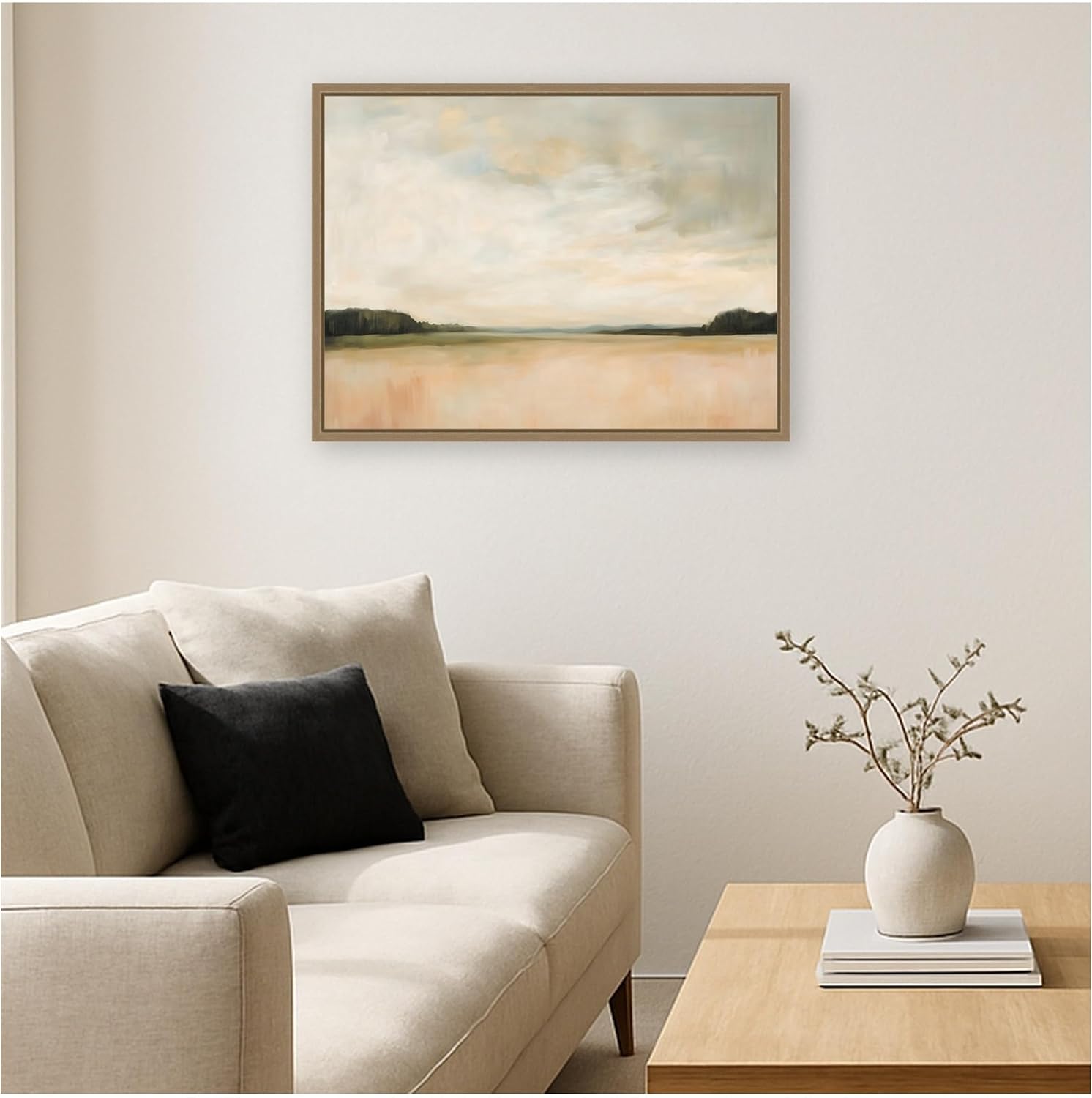 Kate and Laurel Framed Canvas Wall Art Print Evening Meadows III by Amy Lighthall, 24 x 18 Sylvie Dark Gold Frame, Modern Contemporary, Landscape Art for Wall Decor