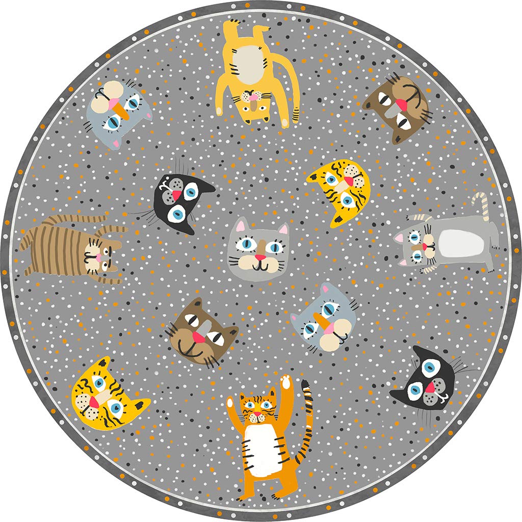 VILBER Kids Alfombra Vinilo Infantil Cats Color 55. Diámetro 52 cm. 2 Colores y 5 Medidas