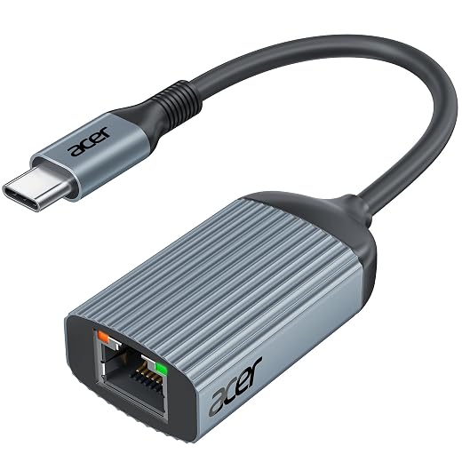Acer USB C to Ethernet Adapter, Driver Free RJ45 to USB Type-C 1 Gbps Ethernet Adapter (Thunderbolt 3/4 Compatible), Aluminum LAN Adapter for iPhone 15 Pro/Max,MacBook Pro/Air,Dell XPS,Galaxy S23-Grey