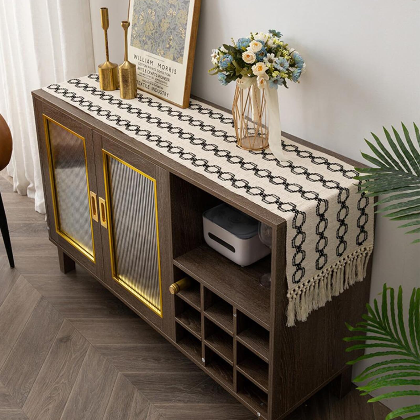 Tischläufer Modern Polybaumwolle, Tischläufer Wohnzimmer Deko 33x280 cm, Zweifarbig Gewebt mit Quasten