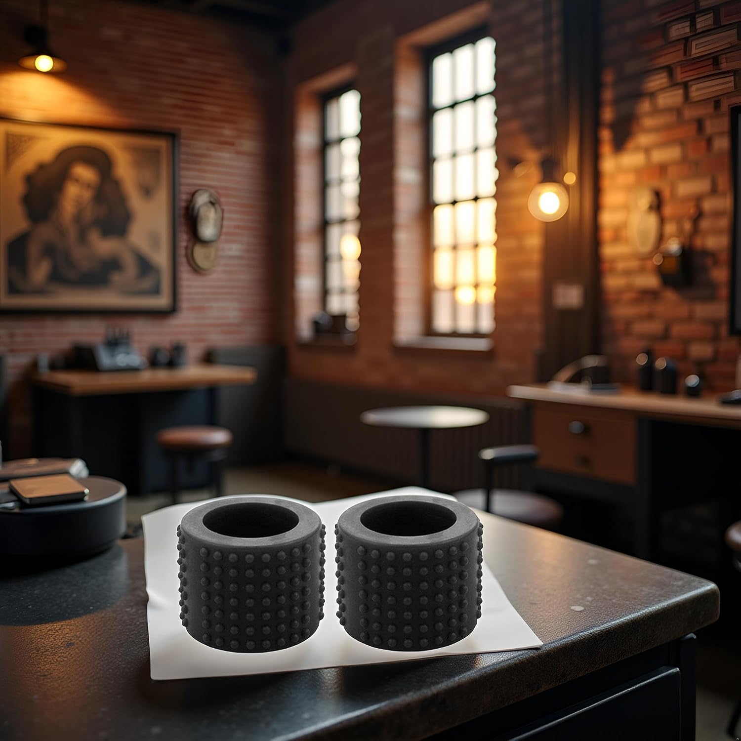 2Pcs Black Silicone Tattoo Grip Cover - Dia 25x30mm Professional Tattoo Pen Sleeve, Non-Slip Grip Accessories for Tattoo Artists, Tattoo Machine Parts, Professional Tattoo Supplies (3.7x3cm)
