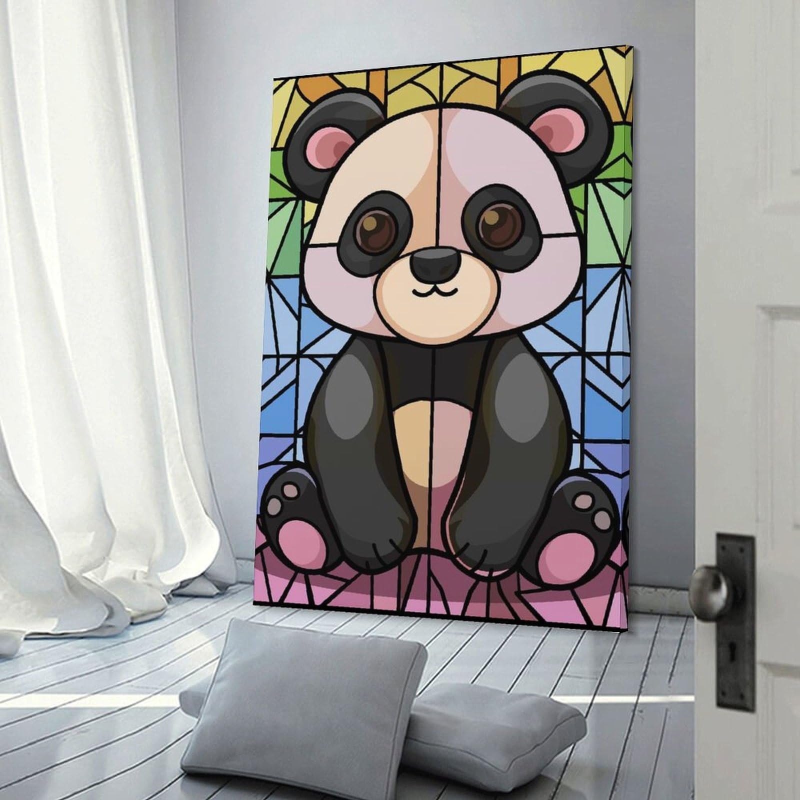 Junmoney Cute Panda Stained Glass Art Home Decor Wall Art, 24x36inch(60x90cm), for Living Room, Bedroom Or Home Office, Home Decor Gift with Stylish Appeal