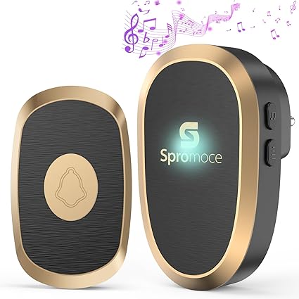 Spromoce Wireless Door Bell for Home, IP55 Waterproof Calling Bell for Office, 1000Ft Long Range Cordless Remote Doorbell with 38 Chimes, 4-Level Volume, Colorful LED
